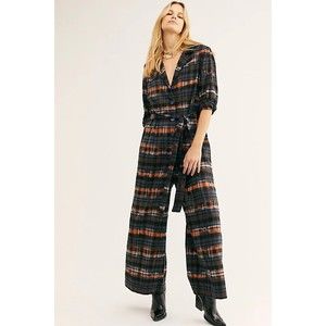 Free People NWT Ampersand Heart Plaid Jumpsuit Sz XS